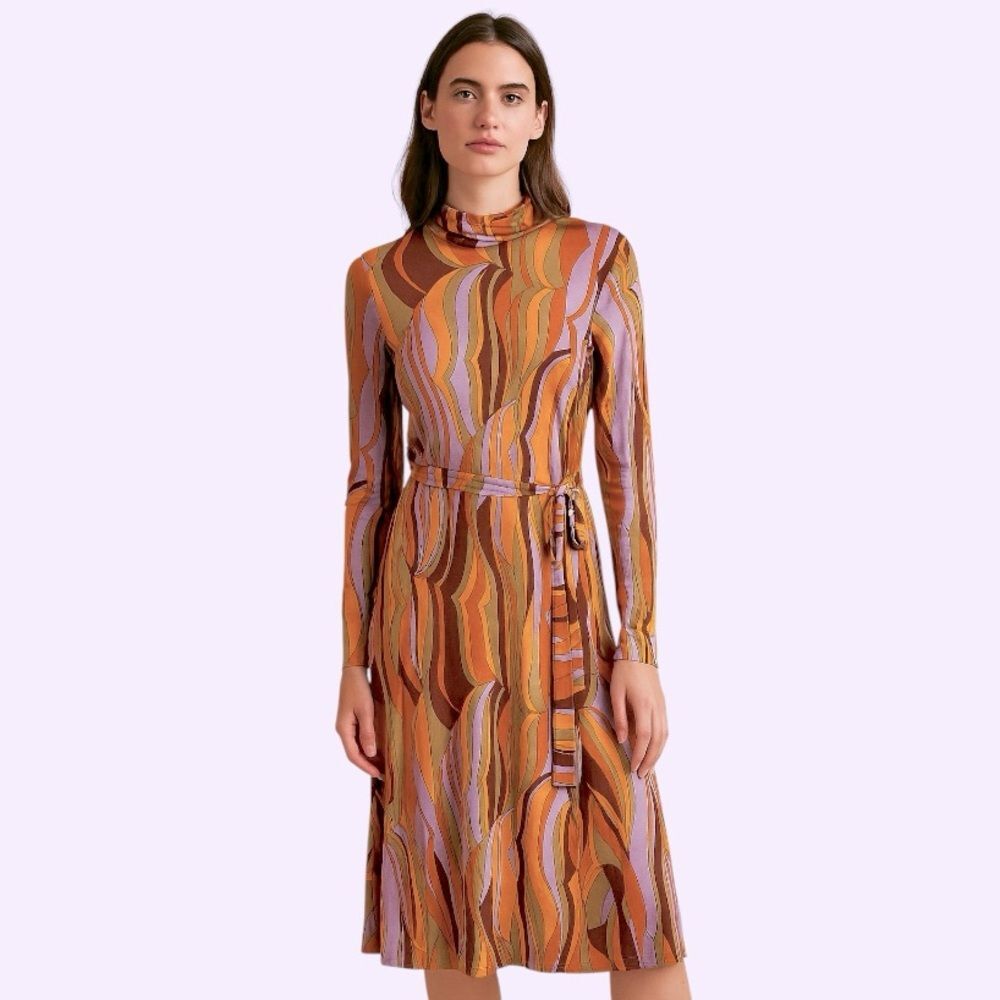Vintage 1960's Timwear Retro Mod Orange & Lavender Long Sleeve Dress